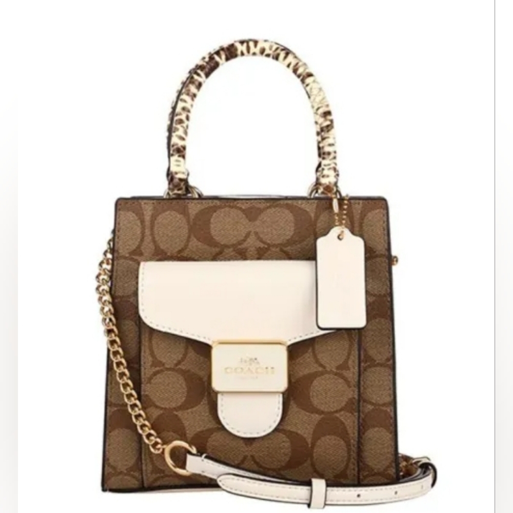 Coach Designer Brown Cream Mini Pepper Crossbody  Signature Purse Bag